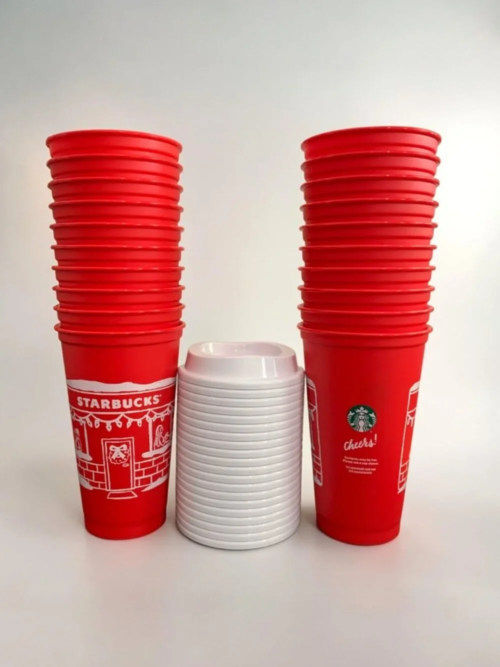 Lot of 20 Starbucks Red Cup Day Christmas Plastic Reusable Cup w/ Lids 2025 16oz